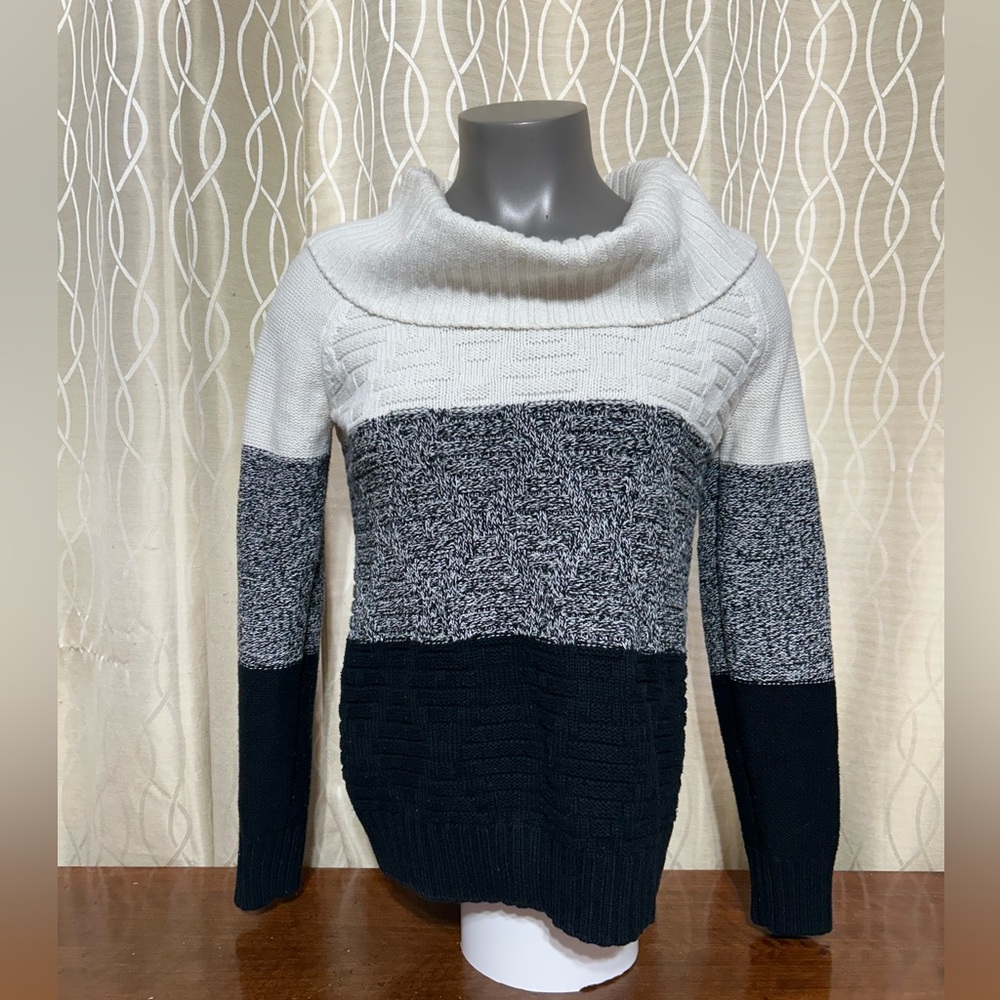 Jones New York Sport Tri Coloured Cowl Neck Long Sleeve Sweater